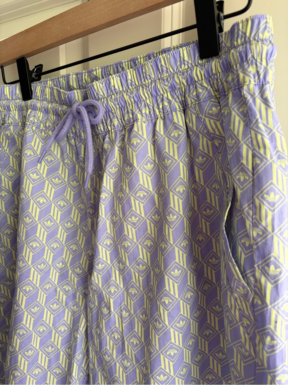 adidas Lavender & Light Lime Geo Icon Print drawstring athletic shorts size M - Picture 3 of 13